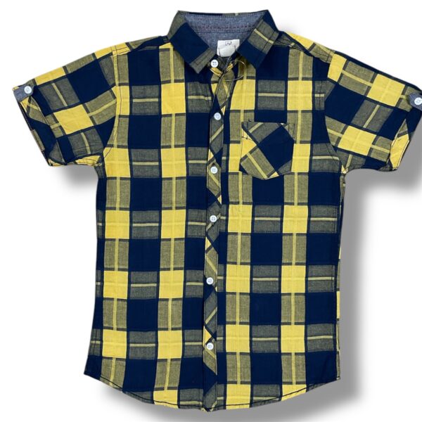 Yellow And Navy Plaid Shirt For Boys