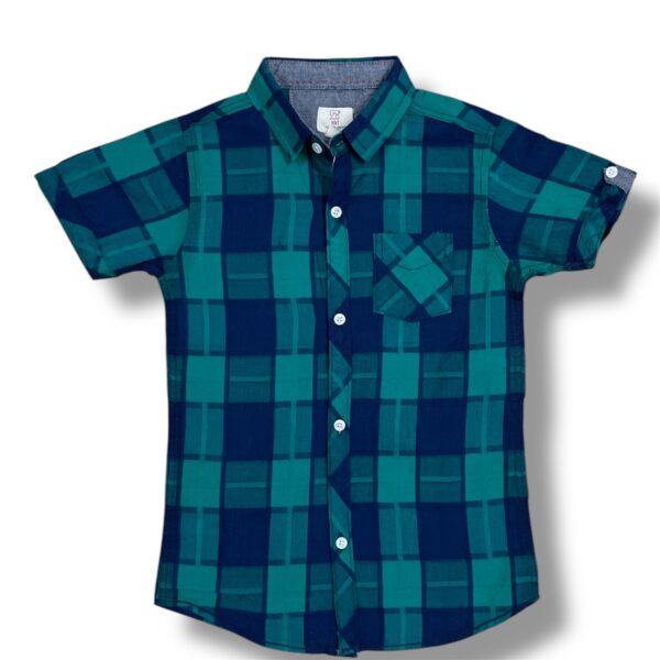 Boy's Green & Navy Plaid Short-Sleeve Shirt